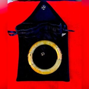 Vintage 14k Gold Green Jade Bangle Bracelet 9mm. Heavy approx 51 grams